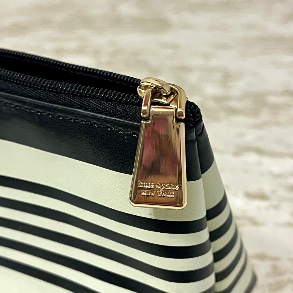 kate spade Black and White Striped Makeup Pouch with Gold Zip - Picture 4 of 5